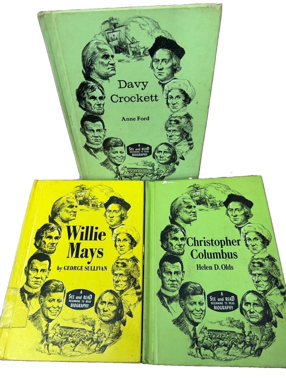Vintage See And Read Biography Books Lot Of 3 Willie Mays Davy Crockett Columbus